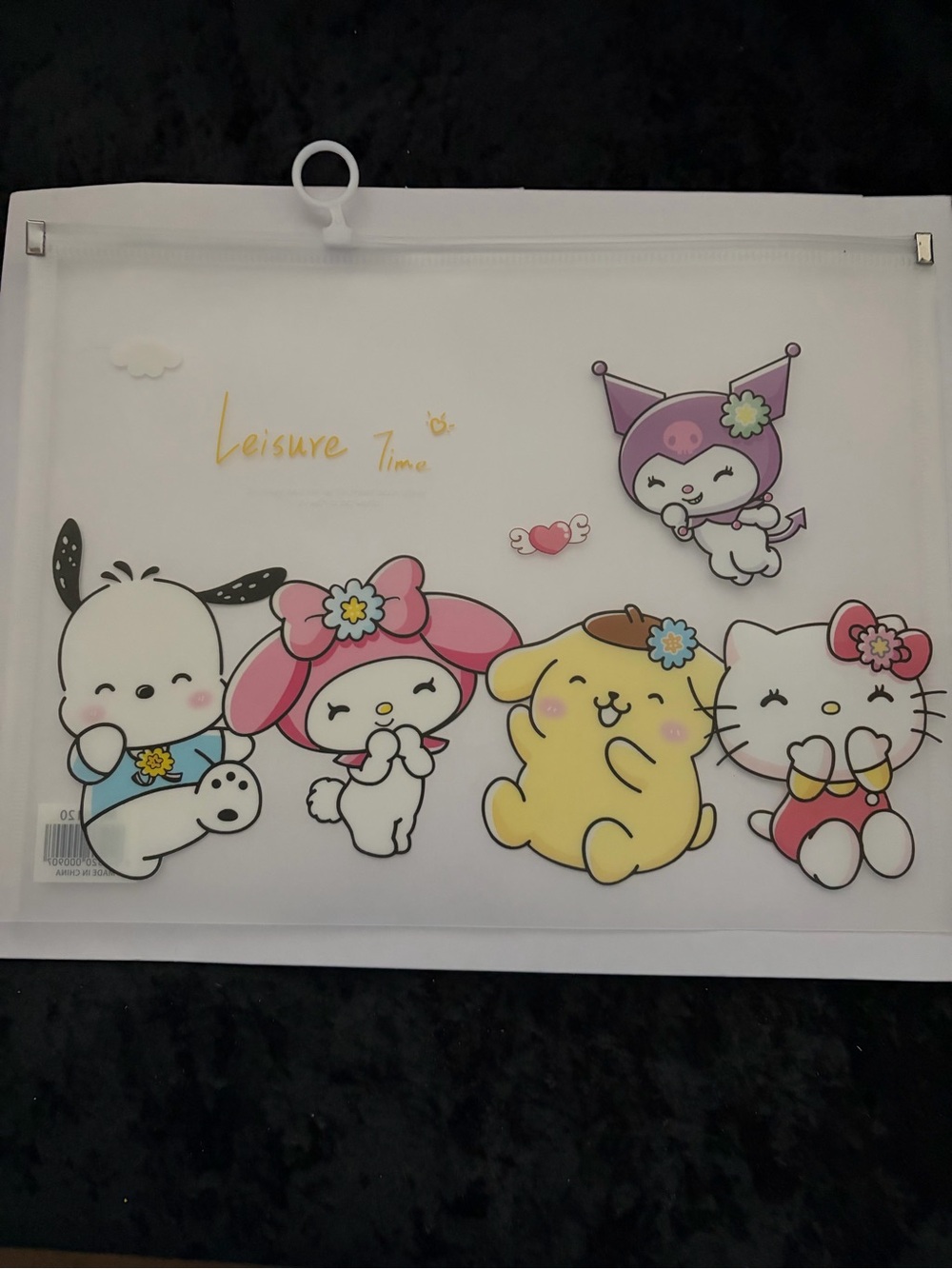 Cute White and Pink Character Zippered Document Folder - Leisure Time